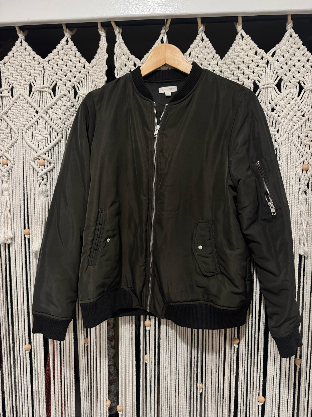 Women’s Black Bomber Jacket with Zip Front